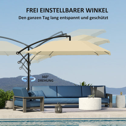 Cantilever Umbrella Aluminum Ø 260 cm Sunshade, Waterproof Crank Umbrella with Stand, Crank, Wind Protection, Adjustable Market Umbrella Tilt-able Garden Umbrella Sun Protection for Balcony Garden Terrace Beige
