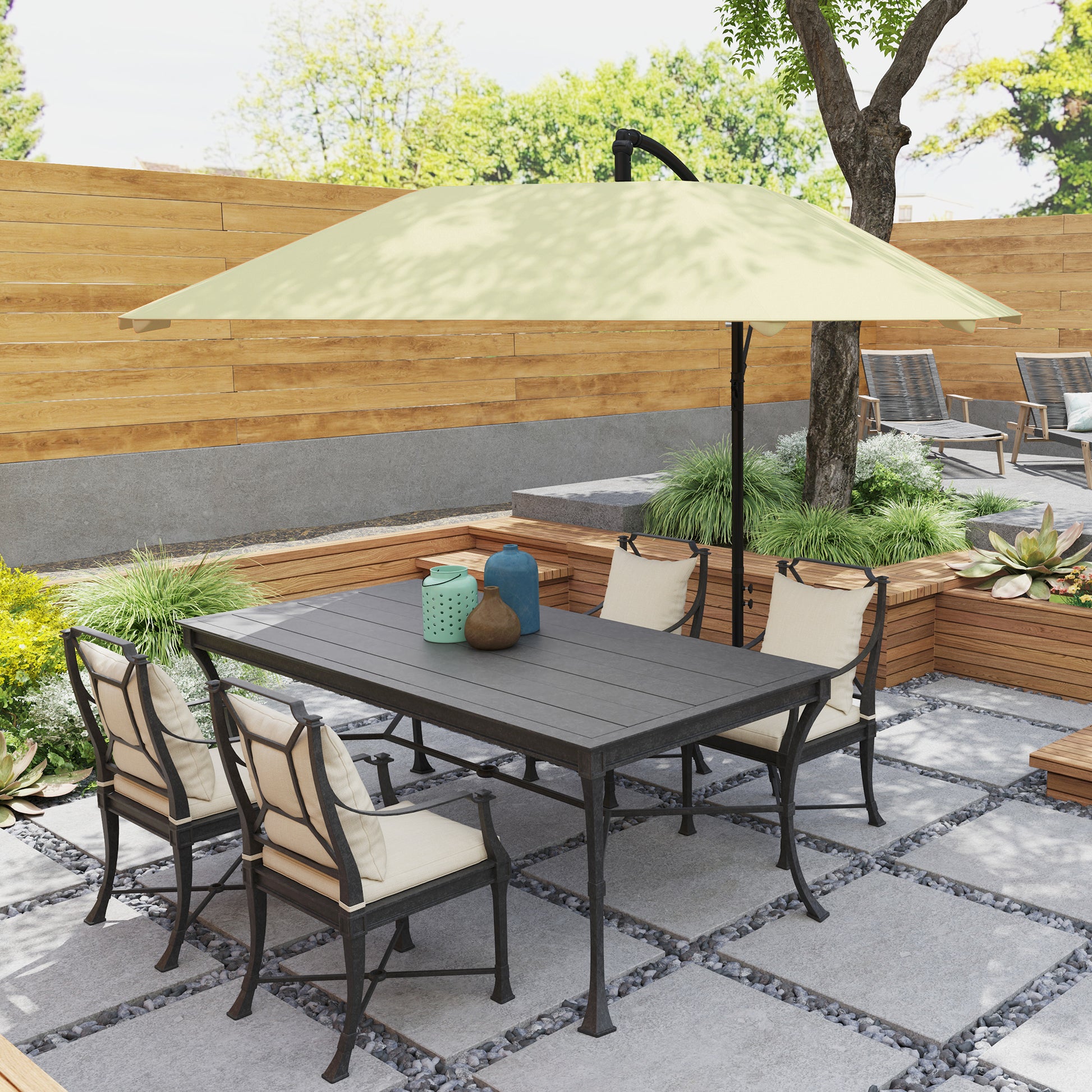 Cantilever Umbrella Aluminum Ø 260 cm Sunshade, Waterproof Crank Umbrella with Stand, Crank, Wind Protection, Adjustable Market Umbrella Tilt-able Garden Umbrella Sun Protection for Balcony Garden Terrace Beige