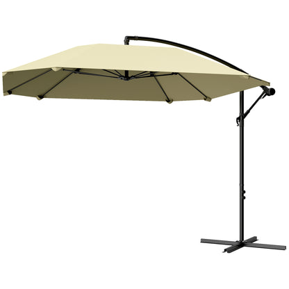Cantilever Umbrella Aluminum Ø 260 cm Sunshade, Waterproof Crank Umbrella with Stand, Crank, Wind Protection, Adjustable Market Umbrella Tilt-able Garden Umbrella Sun Protection for Balcony Garden Terrace Beige