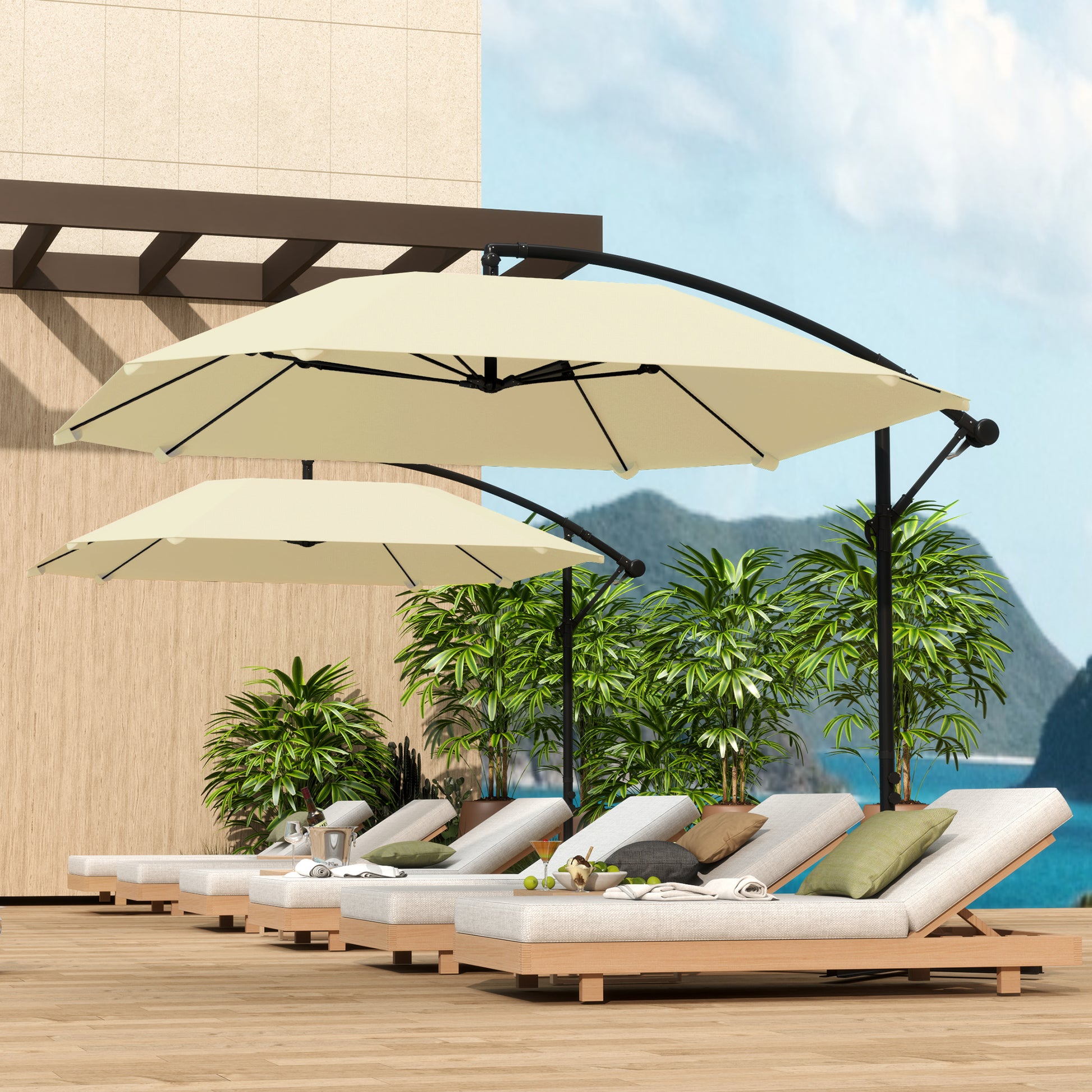 Cantilever Umbrella Aluminum Ø 260 cm Sunshade, Waterproof Crank Umbrella with Stand, Crank, Wind Protection, Adjustable Market Umbrella Tilt-able Garden Umbrella Sun Protection for Balcony Garden Terrace Beige