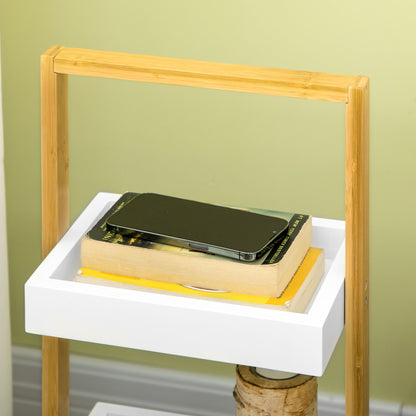 Bamboo Storage Cart Utility Cart with Wheels Kitchen Cart with 3 Baskets and Handle for Living Room Bathroom 28x18x75 cm White and Natural