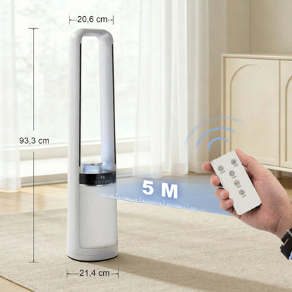 Ultra-Quiet Tower Fan — 36 dB, 36.7 in, 45° Oscillation, LED Ambient Lights, 3 Speeds, 12H Timer, Remote — White