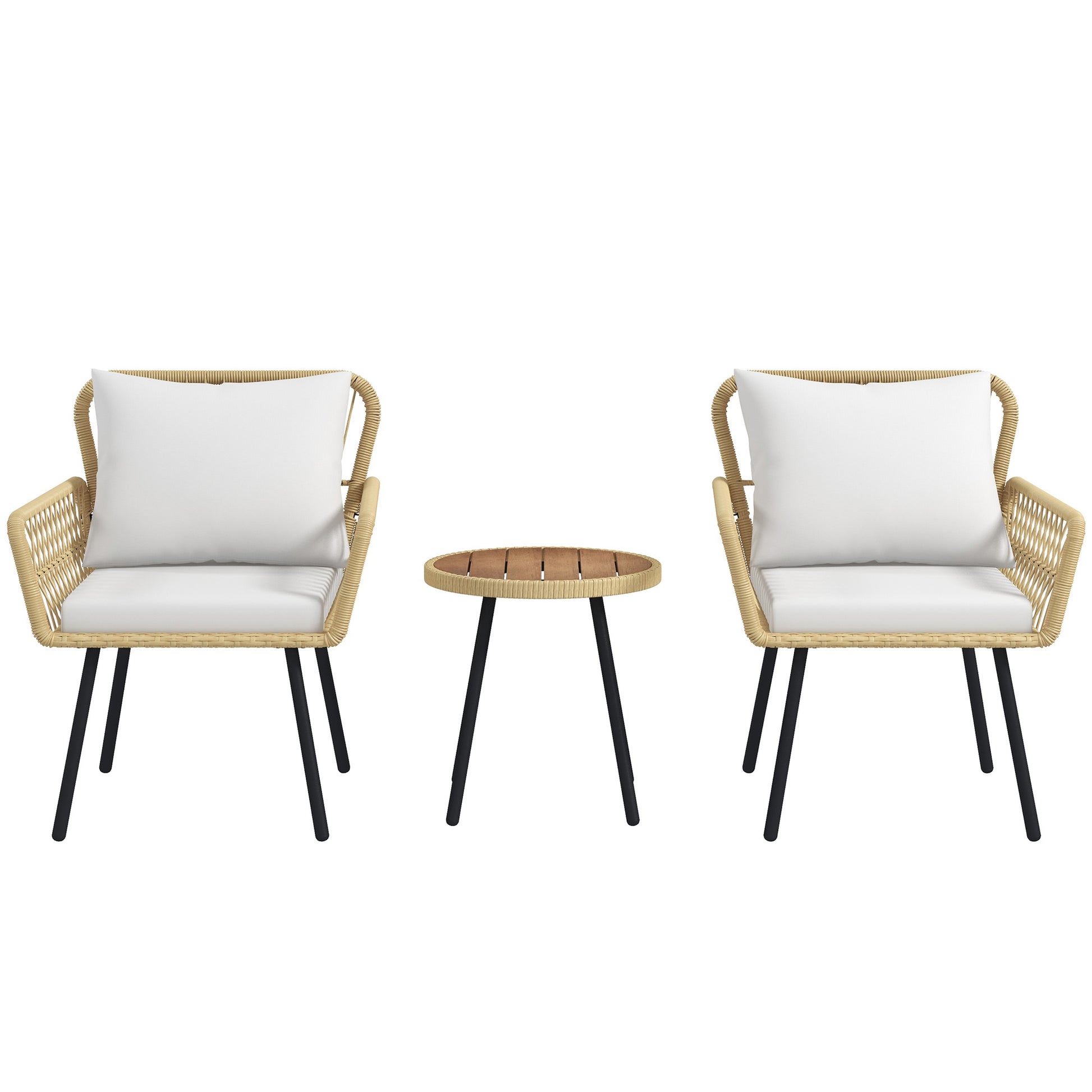 3-Piece Garden Furniture Set with 2 Chairs, 1 Round Center Table, and Cushions for Terrace Lawn Balcony Natural Wood