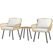 3-Piece Garden Furniture Set with 2 Chairs, 1 Round Center Table, and Cushions for Terrace Lawn Balcony Natural Wood