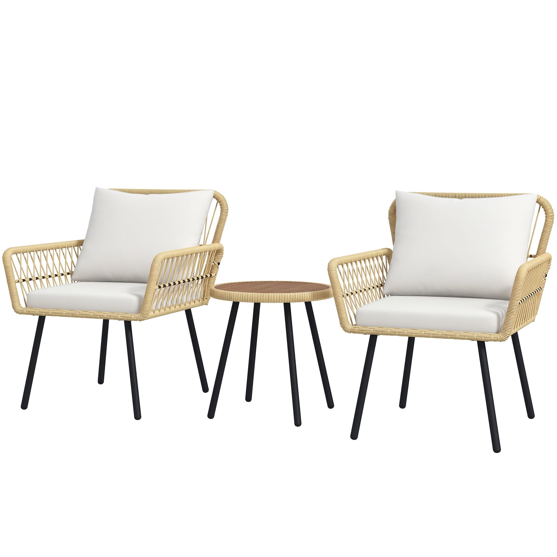 3-Piece Garden Furniture Set with 2 Chairs, 1 Round Center Table, and Cushions for Terrace Lawn Balcony Natural Wood