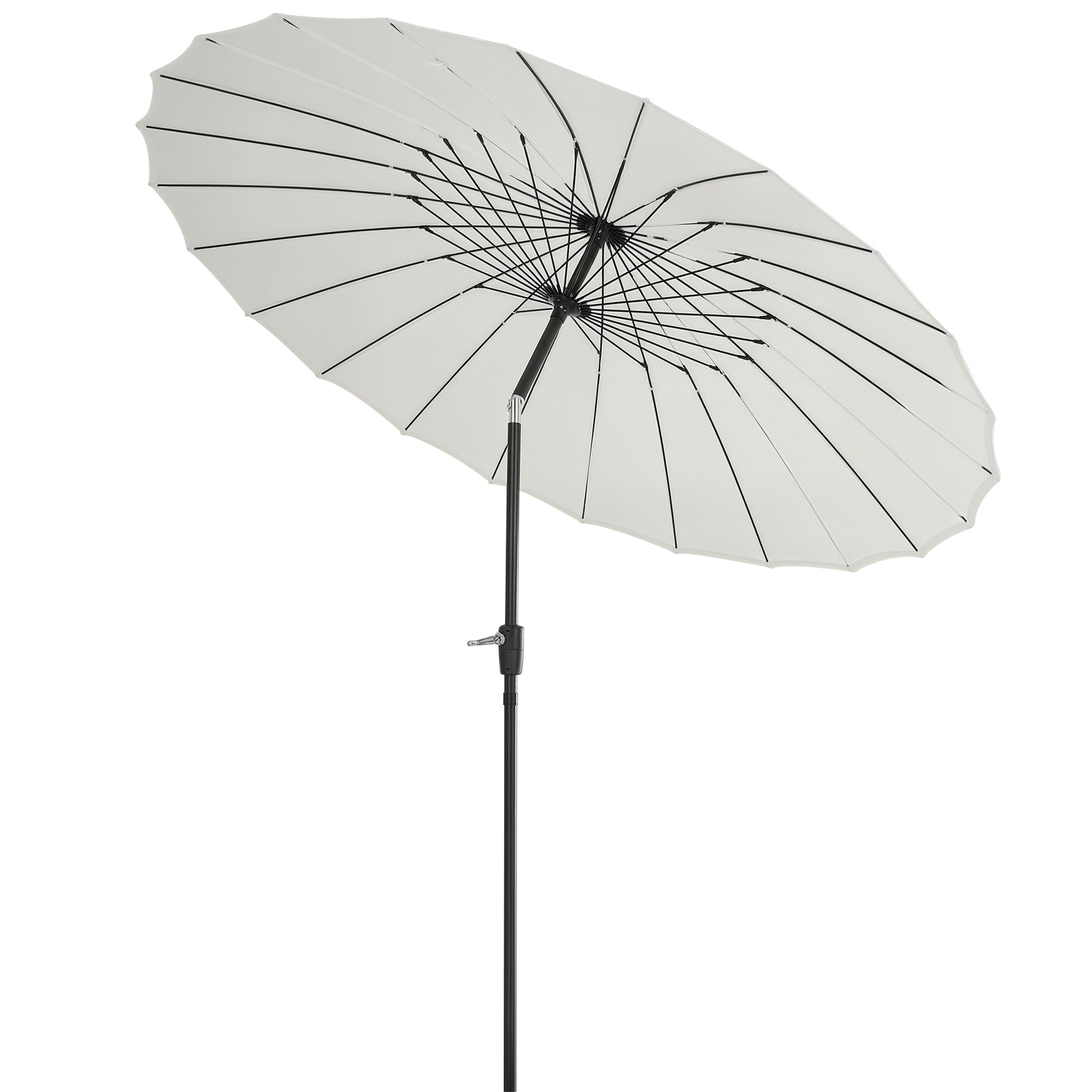 Garden Umbrella Straight Inclinable Round Umbrella with 24 Ribs Crank Aluminum Fiberglass Polyester Diameter 2.60m Cream Color