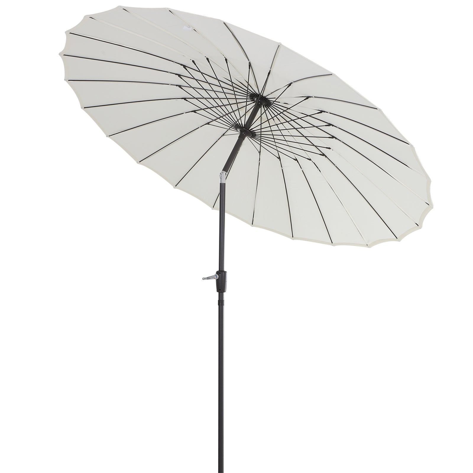 Garden Umbrella Straight Inclinable Round Umbrella with 24 Ribs Crank Aluminum Fiberglass Polyester Diameter 2.60m Cream Color