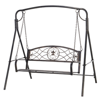 Garden Swing for 2 Persons, Porch Swing, Swing Bench, Metal, Black with Gold Tones, 167 x 123 x 175 cm