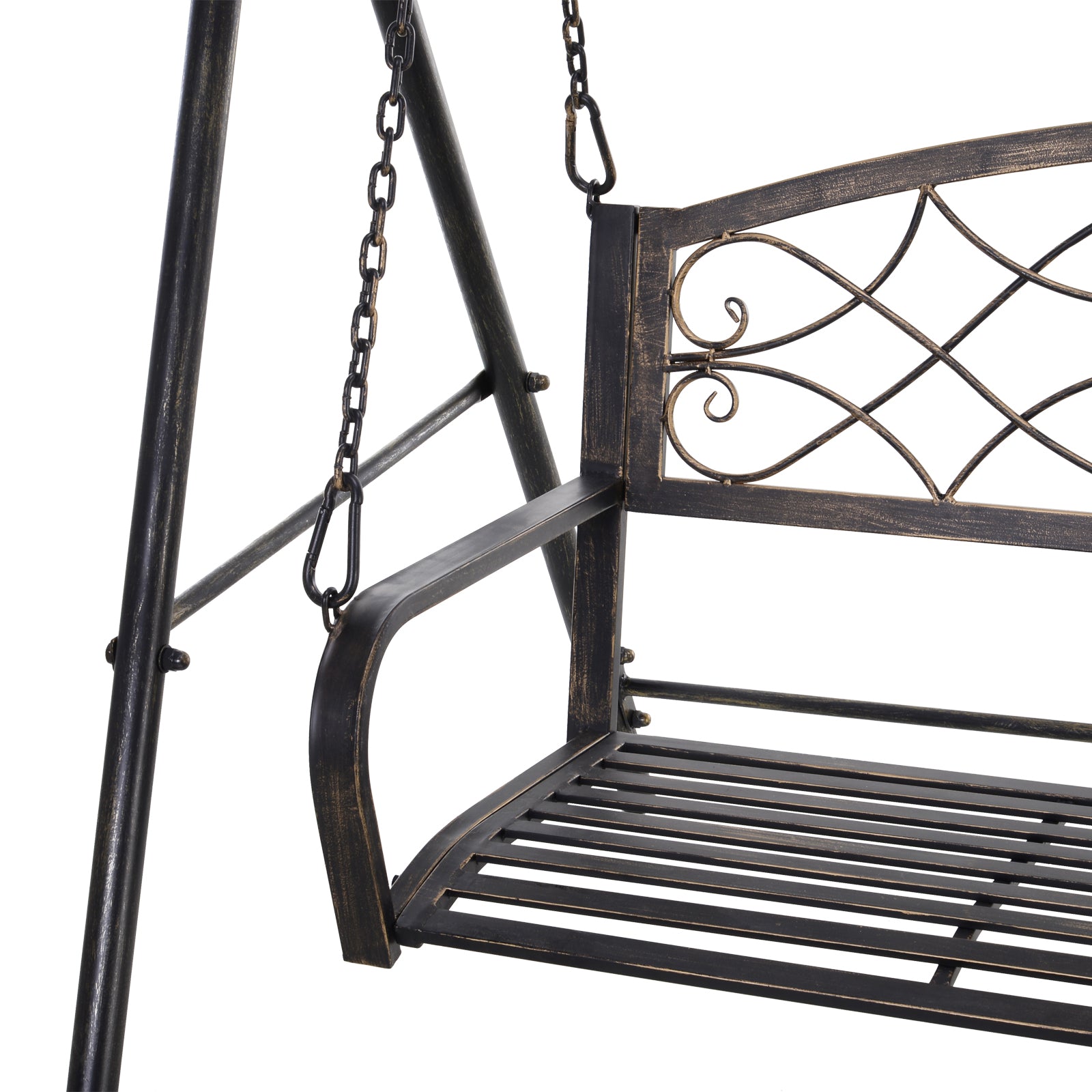 Garden Swing for 2 Persons, Porch Swing, Swing Bench, Metal, Black with Gold Tones, 167 x 123 x 175 cm