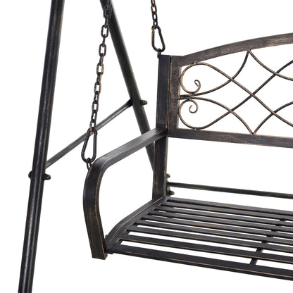 Garden Swing for 2 Persons, Porch Swing, Swing Bench, Metal, Black with Gold Tones, 167 x 123 x 175 cm