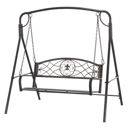 Garden Swing for 2 Persons, Porch Swing, Swing Bench, Metal, Black with Gold Tones, 167 x 123 x 175 cm