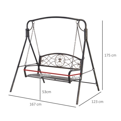 Garden Swing for 2 Persons, Porch Swing, Swing Bench, Metal, Black with Gold Tones, 167 x 123 x 175 cm