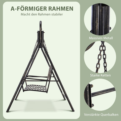 Garden Swing for 2 Persons, Porch Swing, Swing Bench, Metal, Black with Gold Tones, 167 x 123 x 175 cm
