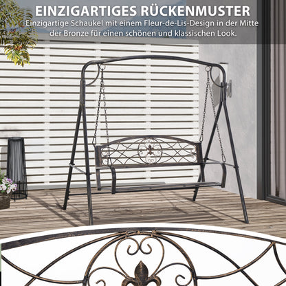 Garden Swing for 2 Persons, Porch Swing, Swing Bench, Metal, Black with Gold Tones, 167 x 123 x 175 cm