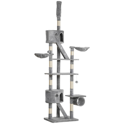 Cat Scratching Tree 240-260 cm Ceiling High Scratching Tree Large Climbing Tree Cat Scratching Post for Large Cats with Sisal Rope Light Gray
