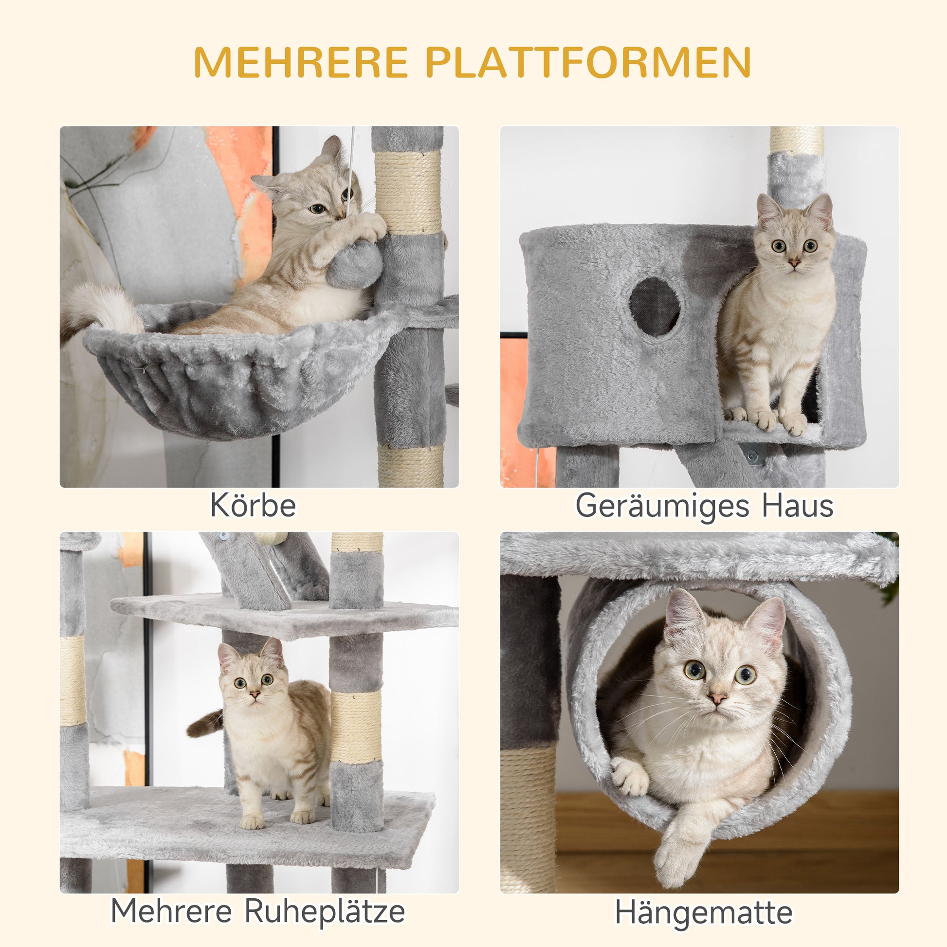 Cat Scratching Tree 240-260 cm Ceiling High Scratching Tree Large Climbing Tree Cat Scratching Post for Large Cats with Sisal Rope Light Gray