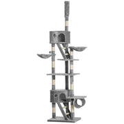 Cat Scratching Tree 240-260 cm Ceiling High Scratching Tree Large Climbing Tree Cat Scratching Post for Large Cats with Sisal Rope Light Gray