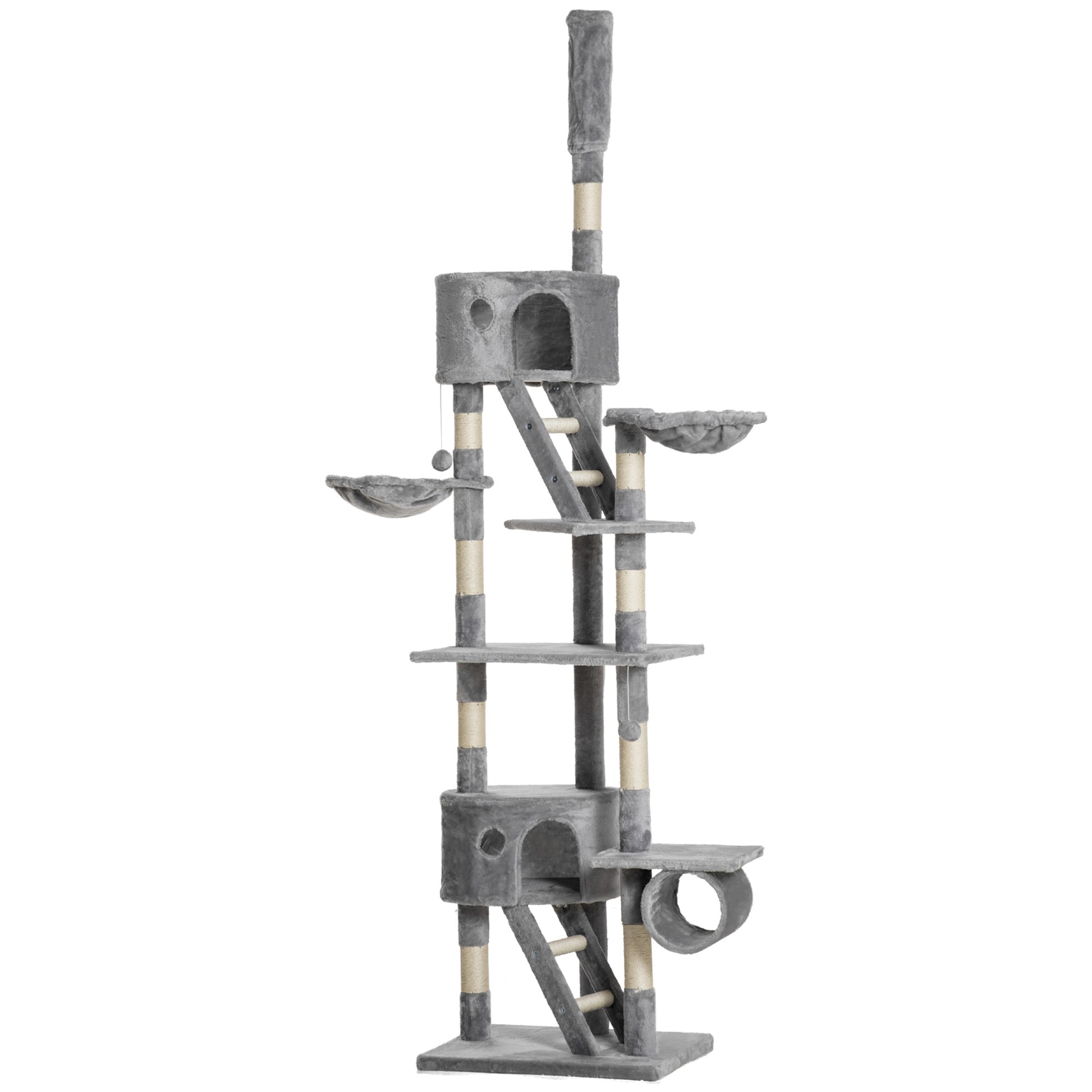 Cat Scratching Tree 240-260 cm Ceiling High Scratching Tree Large Climbing Tree Cat Scratching Post for Large Cats with Sisal Rope Light Gray