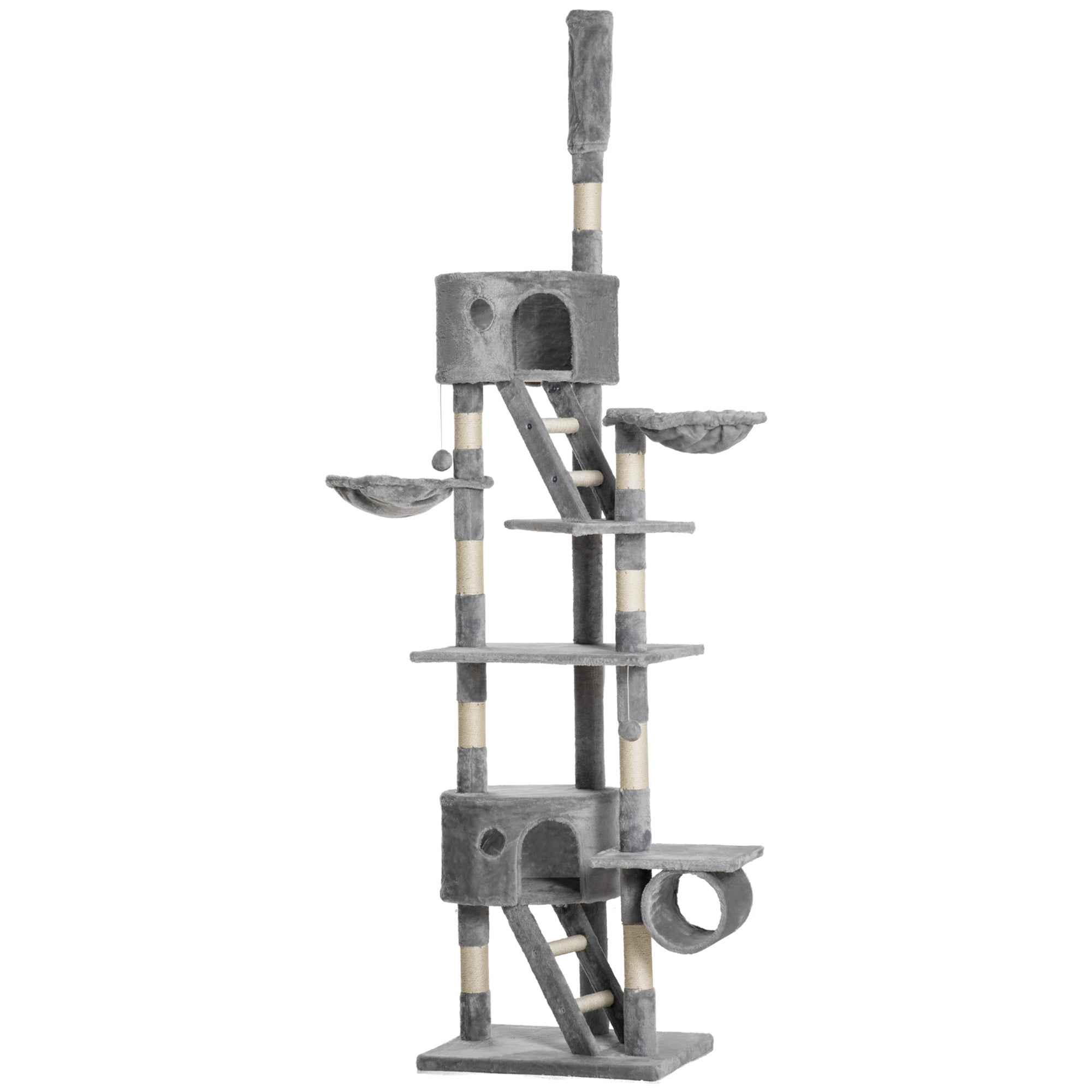 Cat Scratching Tree 240-260 cm Ceiling High Scratching Tree Large Climbing Tree Cat Scratching Post for Large Cats with Sisal Rope Light Gray