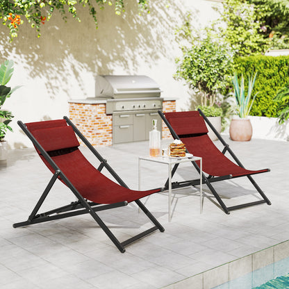 Set of 2 Outdoor Lounge Reclining Chairs, Foldable, Aluminum, 96.5x58x91.5 cm, Red