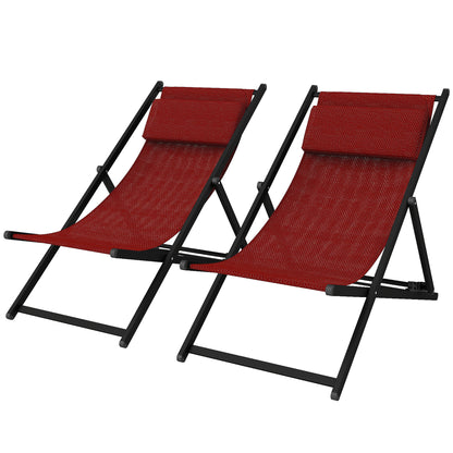 Set of 2 Outdoor Lounge Reclining Chairs, Foldable, Aluminum, 96.5x58x91.5 cm, Red
