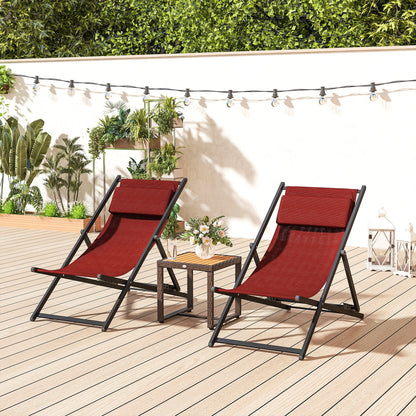 Set of 2 Outdoor Lounge Reclining Chairs, Foldable, Aluminum, 96.5x58x91.5 cm, Red