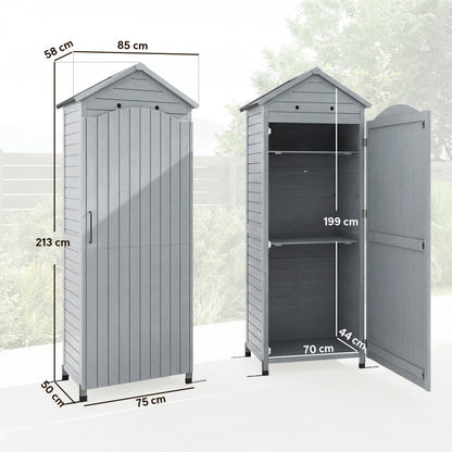 Extra-Tall Wooden Garden Storage Shed with Adjustable Shelves, Magnetic Door, Galvanized Roof, Ventilation & Anti-Tip Kit, 85 x 58 x 213 cm (33.5 x 22.8 x 84 in) – Gray