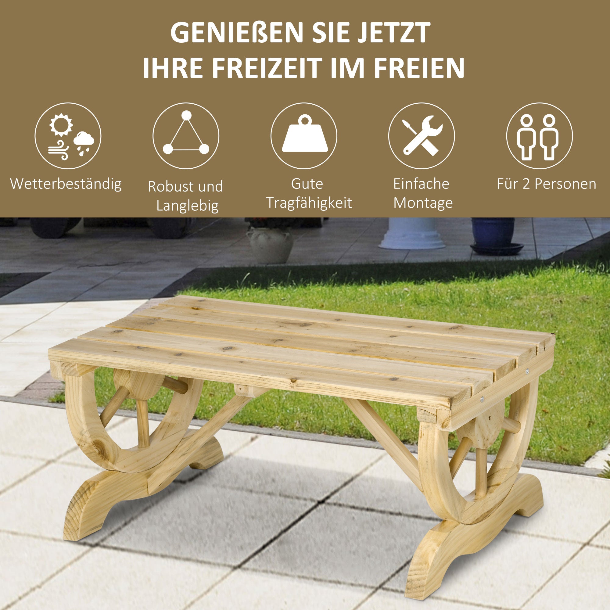 Garden Bench Wood Weatherproof Bench Rustic Outdoor Furniture Natural 98 x 50 x 39.5 cm