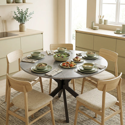 Round Folding Dining Table, Seats 2–6, Steel Spider-Leg Folding Table for Small Spaces, Dining Room, Kitchen, 43.3 x 43.3 x 29.9 in, Cement Gray