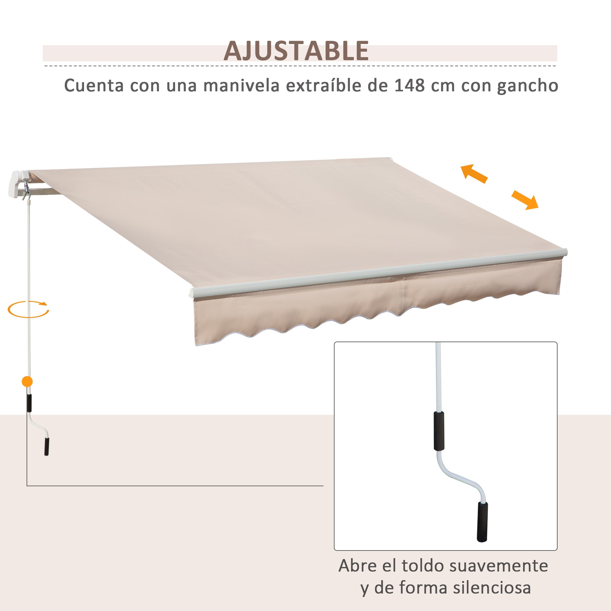 Manual Retractable Awning 295x200 cm Awning for Balcony with Metal Crank Waterproof and Anti-UV Exterior Roller Awning for Garden Terrace Windows Beige