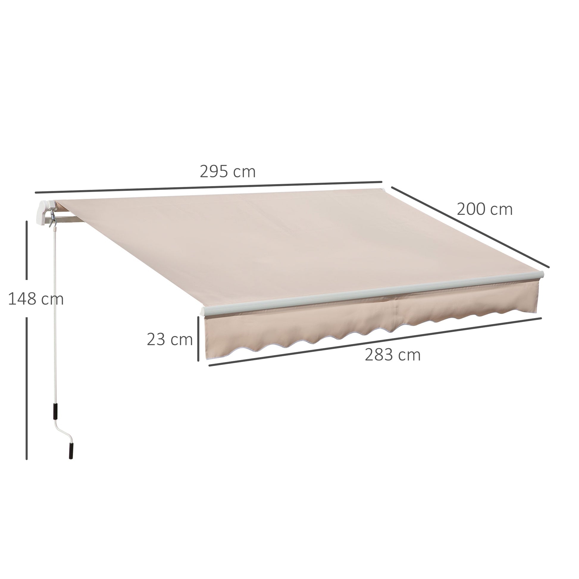 Manual Retractable Awning 295x200 cm Awning for Balcony with Metal Crank Waterproof and Anti-UV Exterior Roller Awning for Garden Terrace Windows Beige
