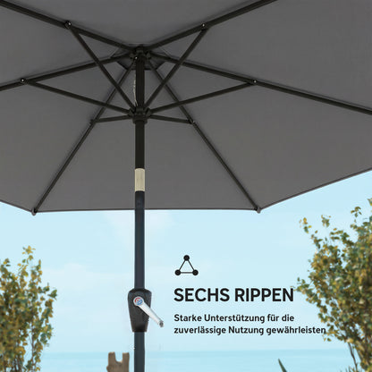 270 cm (8.9 ft) Tilt Patio Umbrella with Crank – UV 50+ Market Parasol, Wind-Resistant Garden/Balcony/Terrace Umbrella, Dark Gray