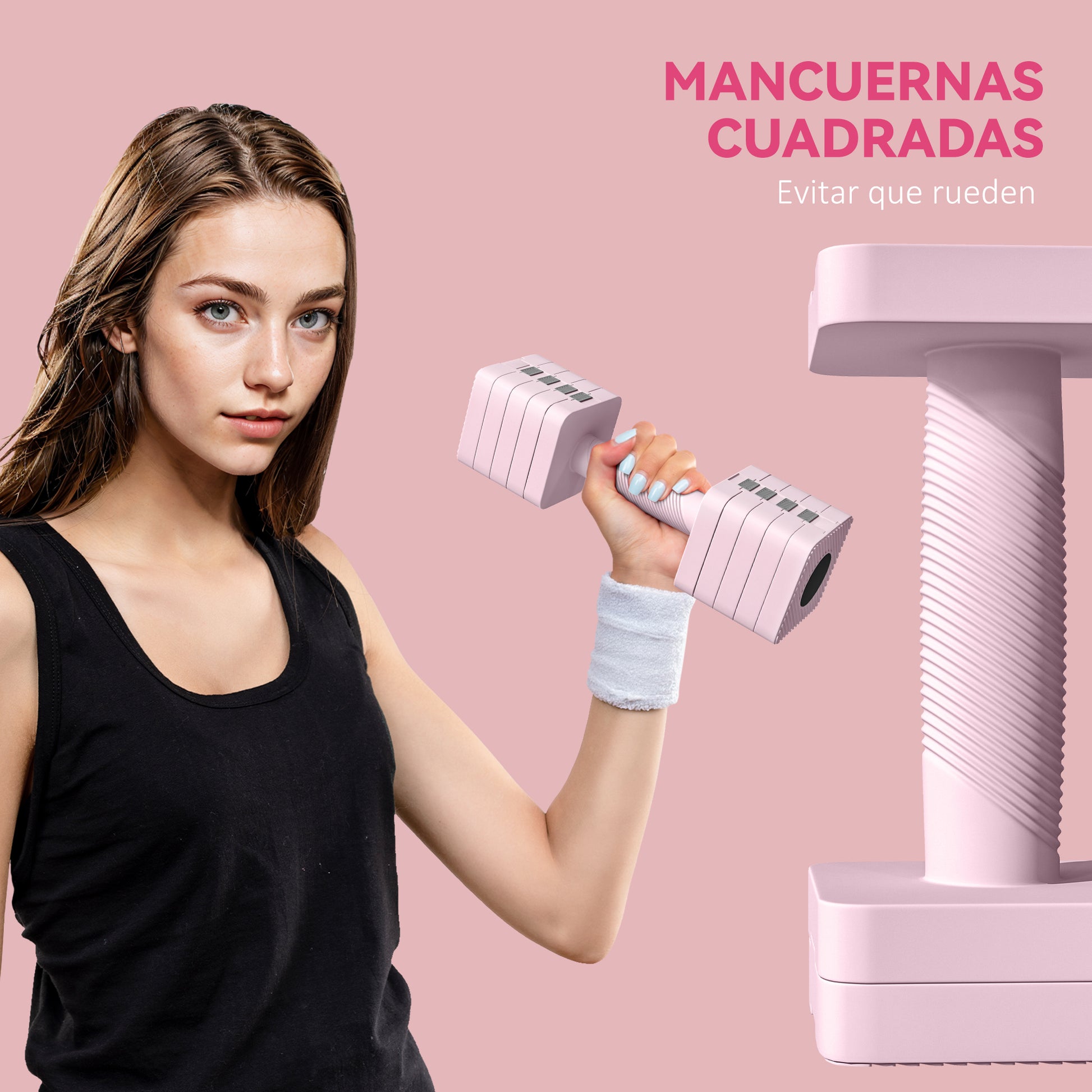 SPORTNOW Adjustable Dumbbells 10 kg Weight Set with Non-Slip Handle and Square Design Dumbbell Set for Home Gym Office Pink