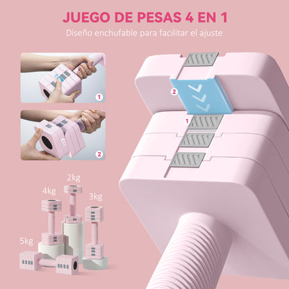 SPORTNOW Adjustable Dumbbells 10 kg Weight Set with Non-Slip Handle and Square Design Dumbbell Set for Home Gym Office Pink