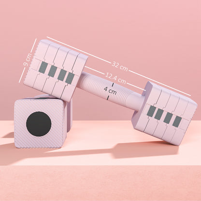 SPORTNOW Adjustable Dumbbells 10 kg Weight Set with Non-Slip Handle and Square Design Dumbbell Set for Home Gym Office Pink