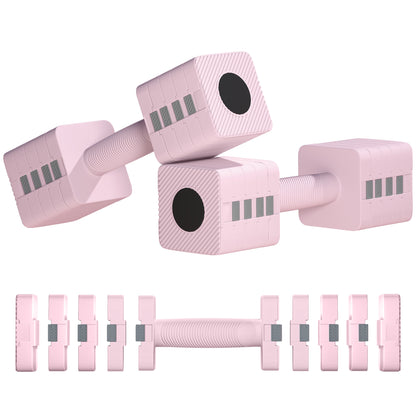 SPORTNOW Adjustable Dumbbells 10 kg Weight Set with Non-Slip Handle and Square Design Dumbbell Set for Home Gym Office Pink