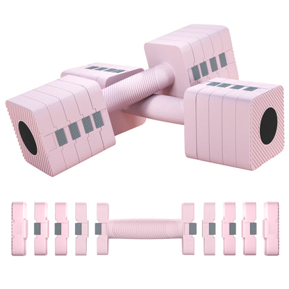 SPORTNOW Adjustable Dumbbells 10 kg Weight Set with Non-Slip Handle and Square Design Dumbbell Set for Home Gym Office Pink