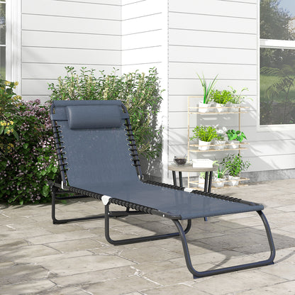 Folding Sun Lounger Garden Lounger, Recliner with 4-Position Adjustable Backrest, Weatherproof Camp Lounger up to 120 kg Load Capacity, for Garden Beach Pool, Gray