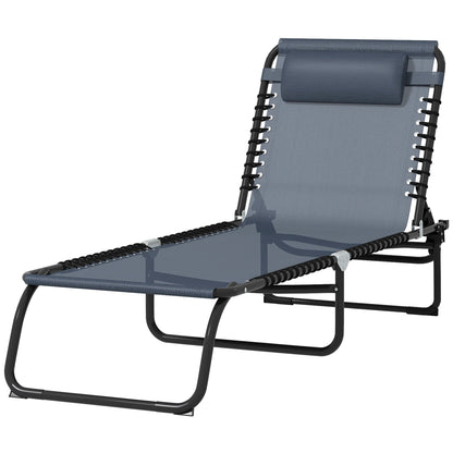 Folding Sun Lounger Garden Lounger, Recliner with 4-Position Adjustable Backrest, Weatherproof Camp Lounger up to 120 kg Load Capacity, for Garden Beach Pool, Gray