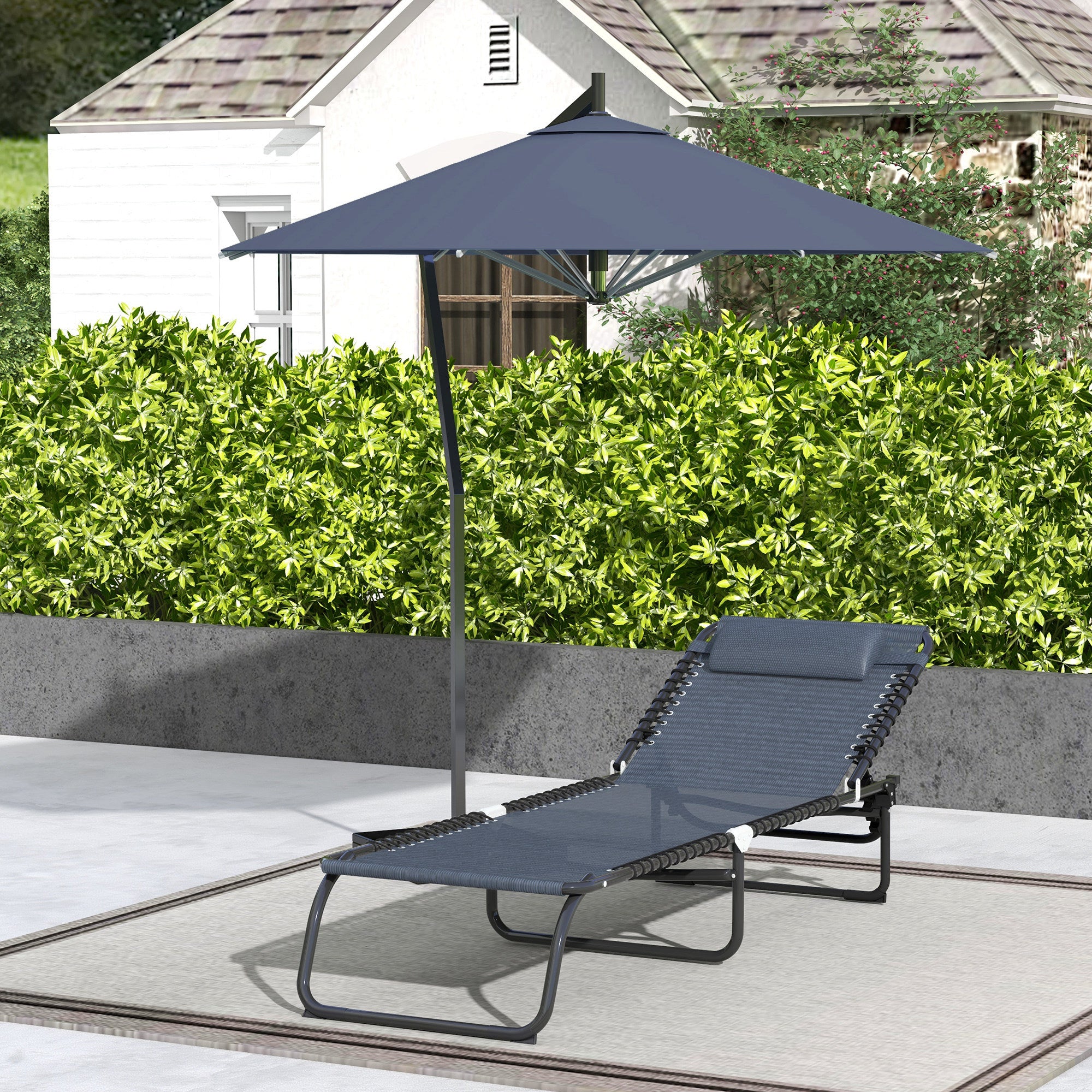 Folding Sun Lounger Garden Lounger, Recliner with 4-Position Adjustable Backrest, Weatherproof Camp Lounger up to 120 kg Load Capacity, for Garden Beach Pool, Gray