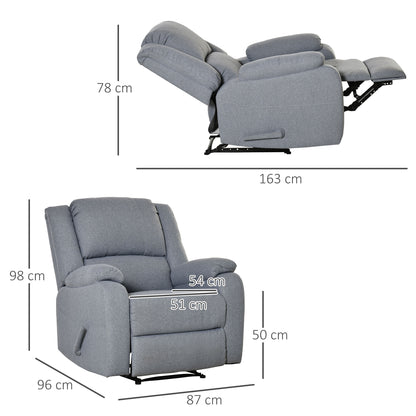 Manual Recliner TV Armchair with Reclining Function, Linen Look, TV Armchair with Side Handle, Footrest, up to 150 kg Load Capacity, for Living Room, Light Grey