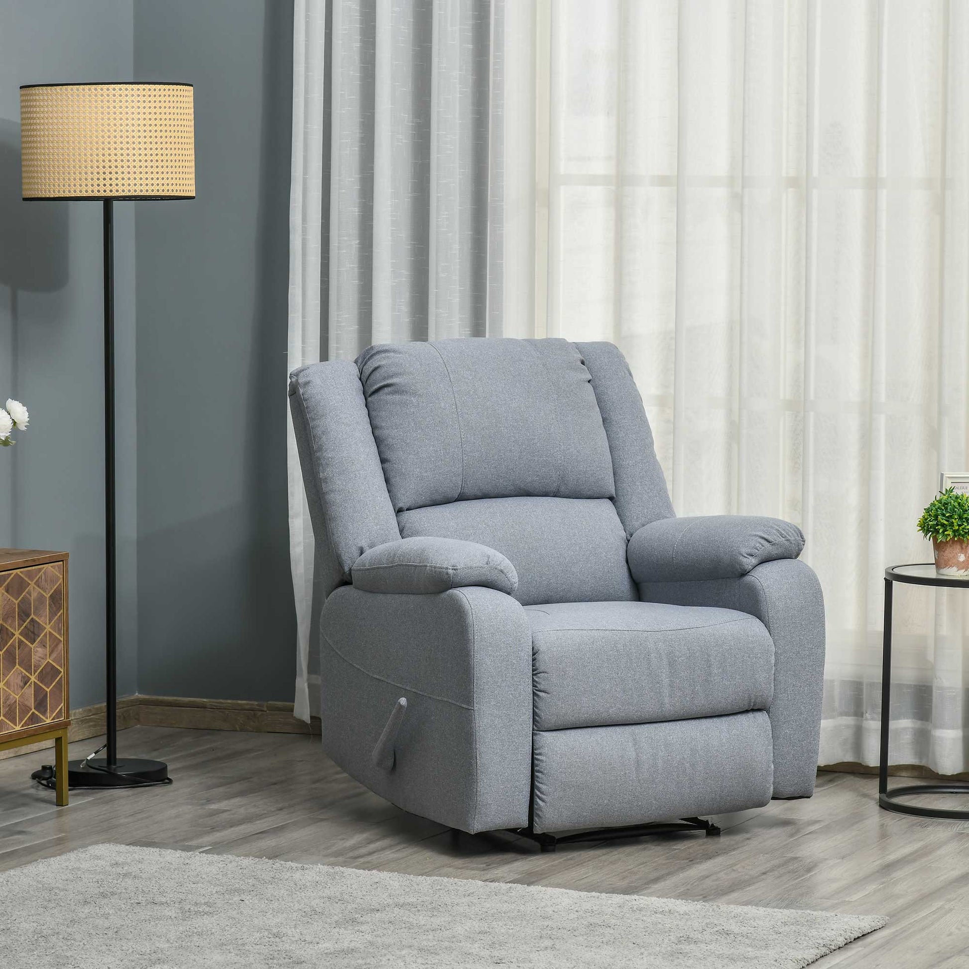 Manual Recliner TV Armchair with Reclining Function, Linen Look, TV Armchair with Side Handle, Footrest, up to 150 kg Load Capacity, for Living Room, Light Grey