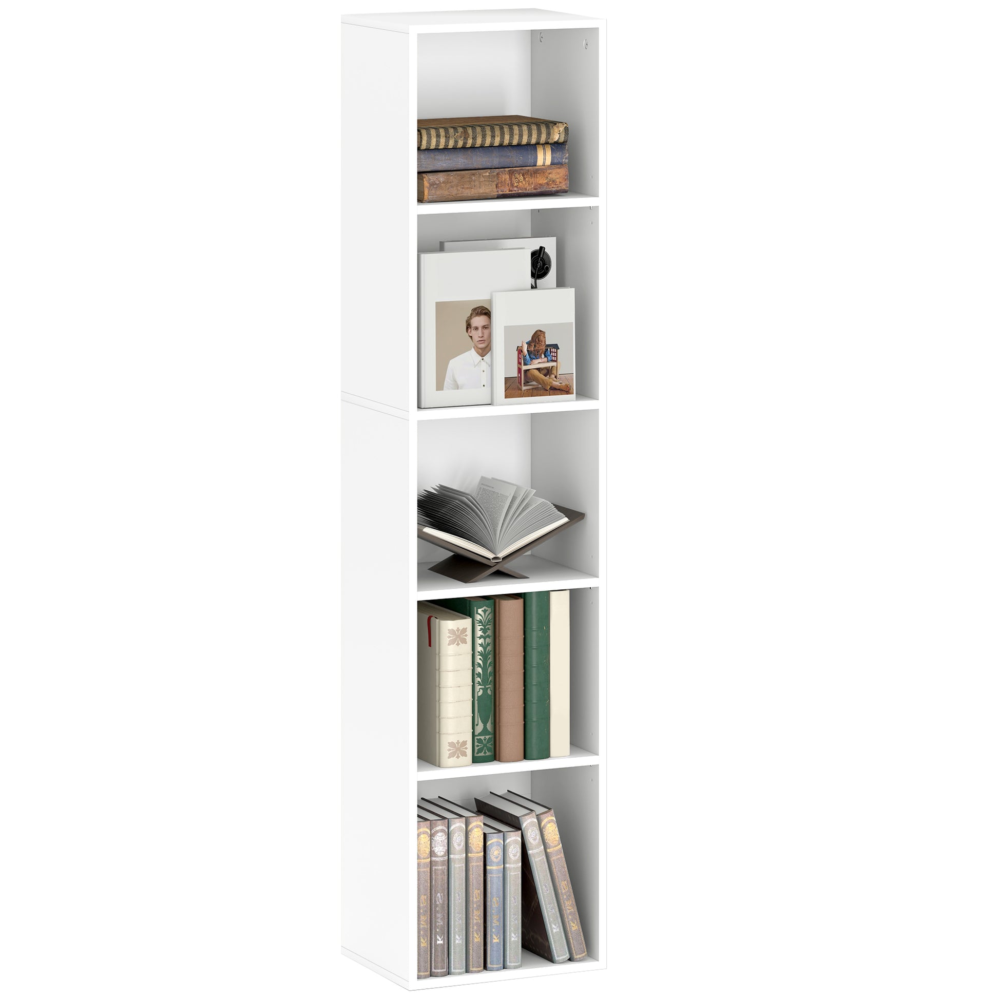 Bookcase, Shelving Unit with 5 Levels, Storage Rack with Adjustable Shelves for Living Room, Bedroom, White