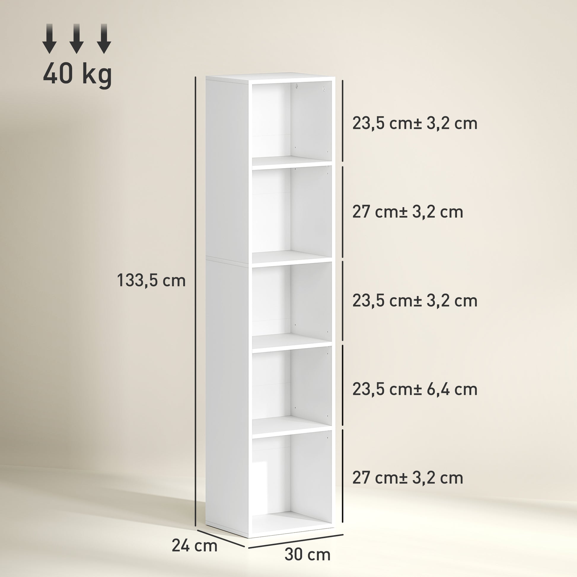 Bookcase, Shelving Unit with 5 Levels, Storage Rack with Adjustable Shelves for Living Room, Bedroom, White
