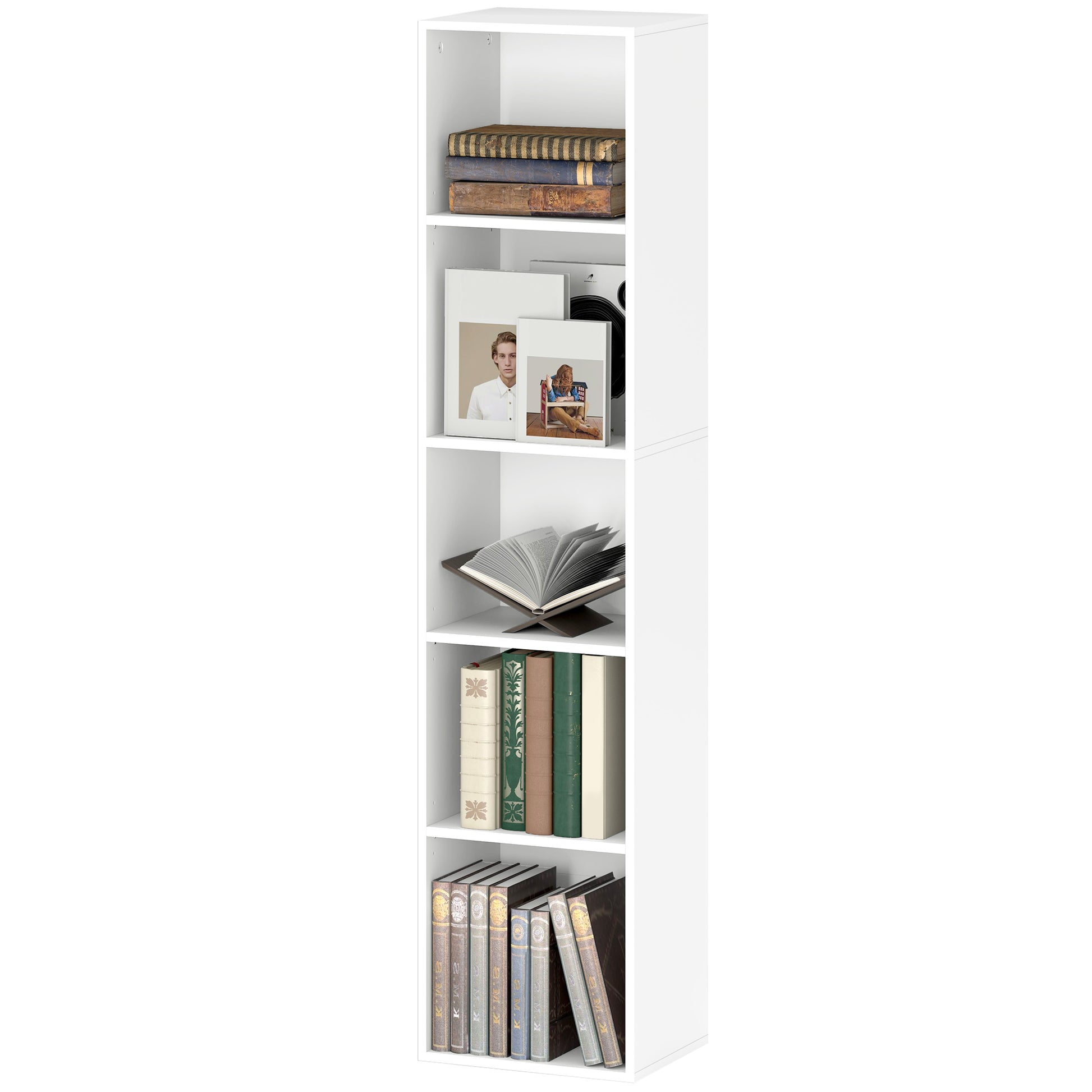Bookcase, Shelving Unit with 5 Levels, Storage Rack with Adjustable Shelves for Living Room, Bedroom, White