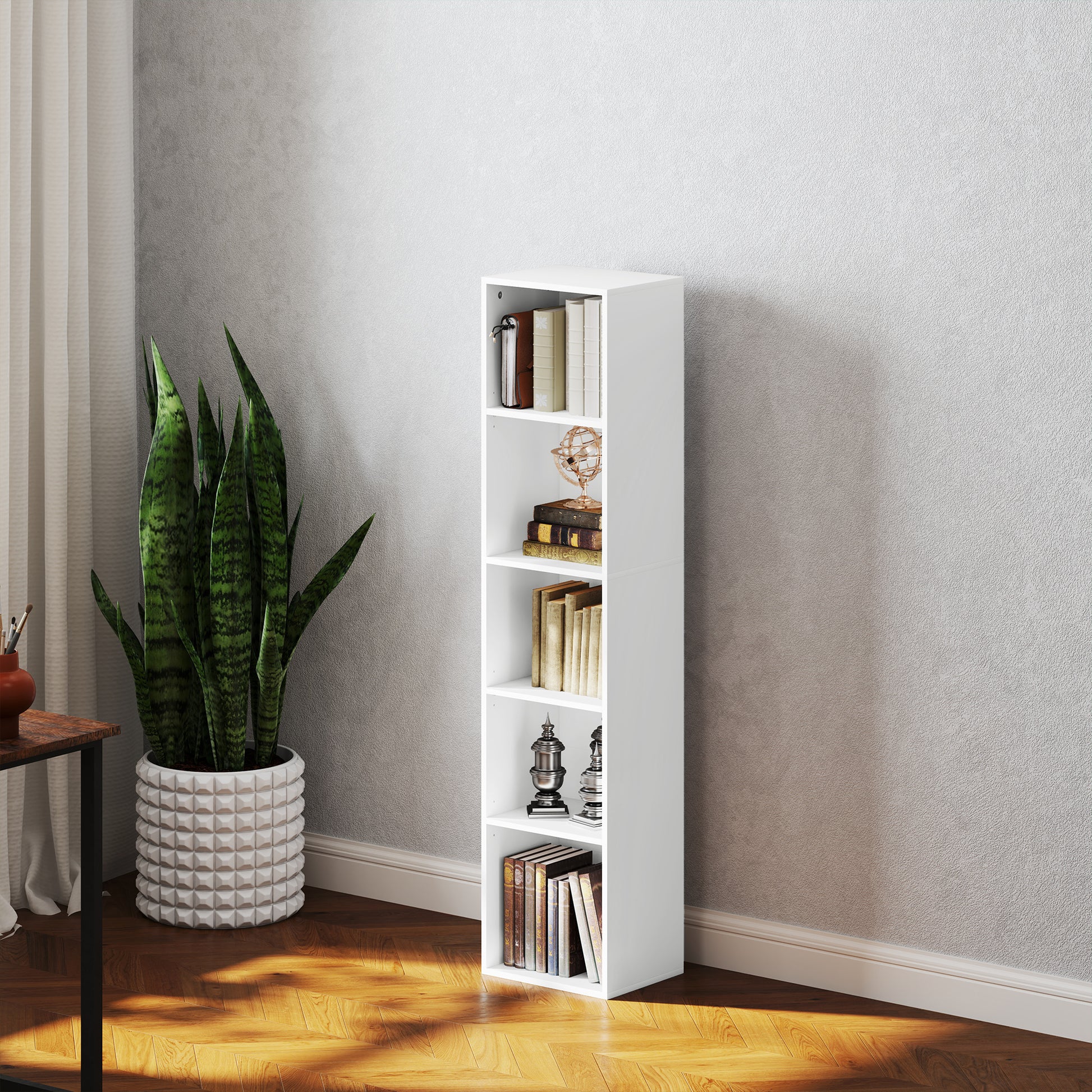 Bookcase, Shelving Unit with 5 Levels, Storage Rack with Adjustable Shelves for Living Room, Bedroom, White