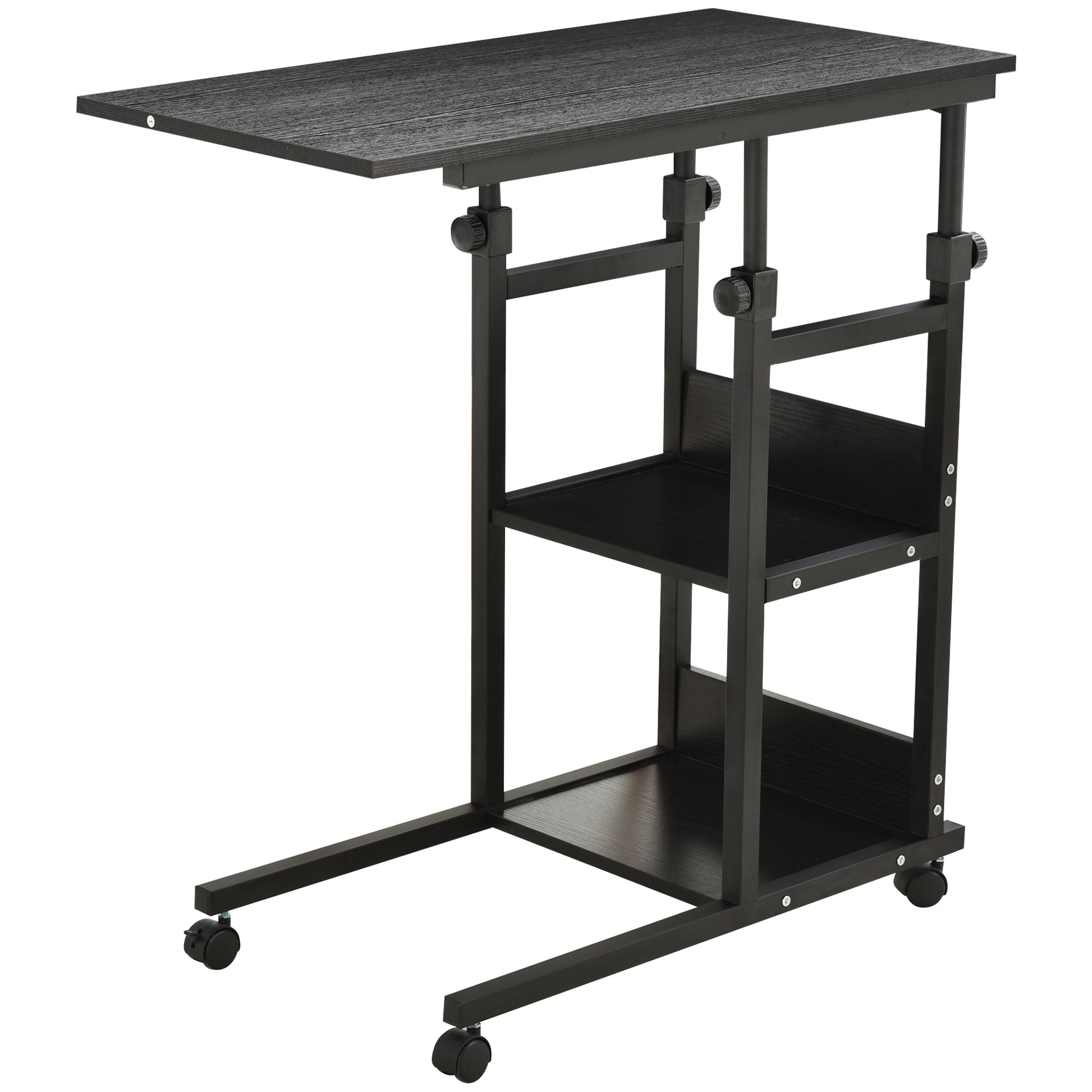 Side Table with Wheels 80x40 cm C-Shaped Sofa Table with Adjustable Height 3 Levels of 72-82 cm Metal Frame for Living Room Kitchen Black