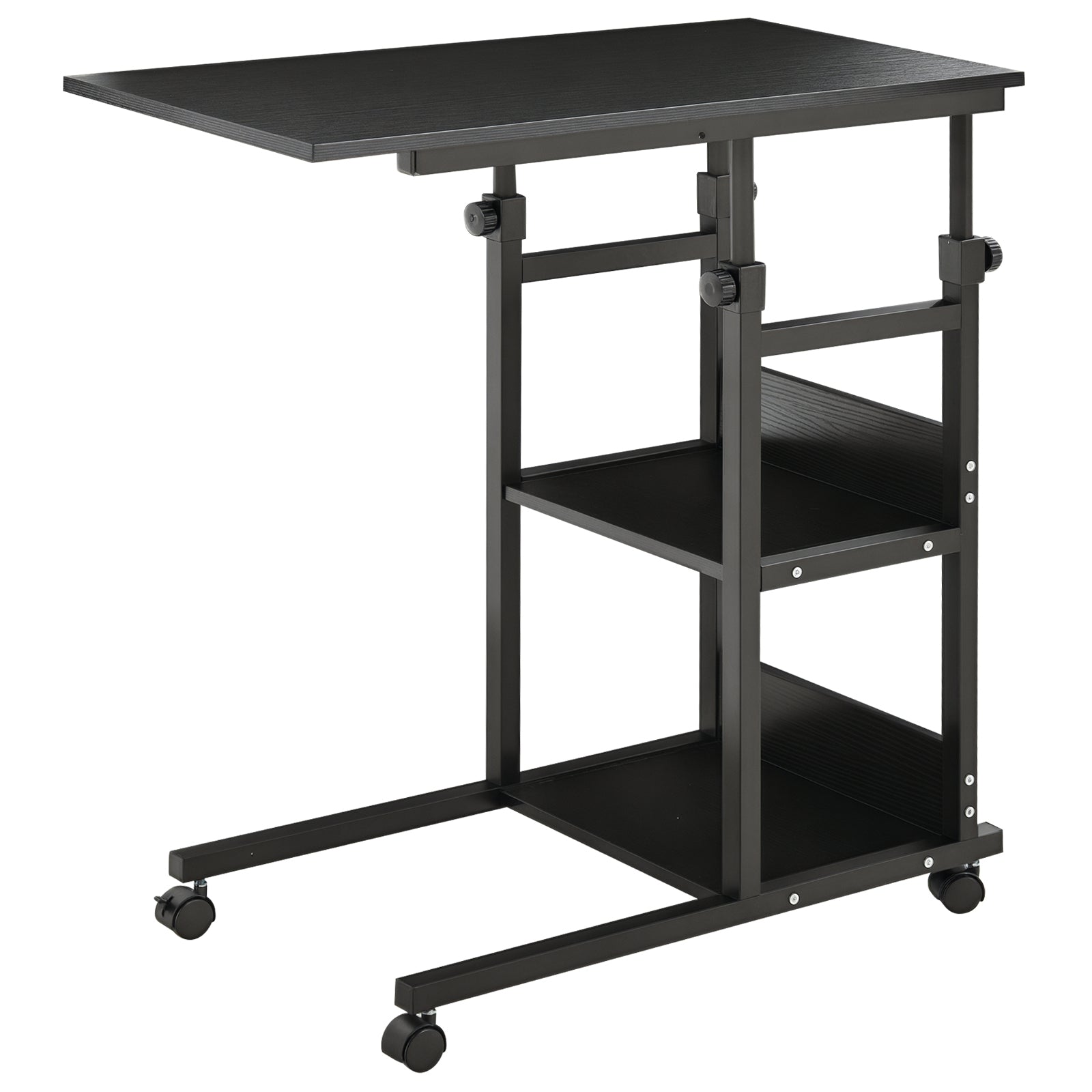 Side Table with Wheels 80x40 cm C-Shaped Sofa Table with Adjustable Height 3 Levels of 72-82 cm Metal Frame for Living Room Kitchen Black