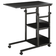 Side Table with Wheels 80x40 cm C-Shaped Sofa Table with Adjustable Height 3 Levels of 72-82 cm Metal Frame for Living Room Kitchen Black