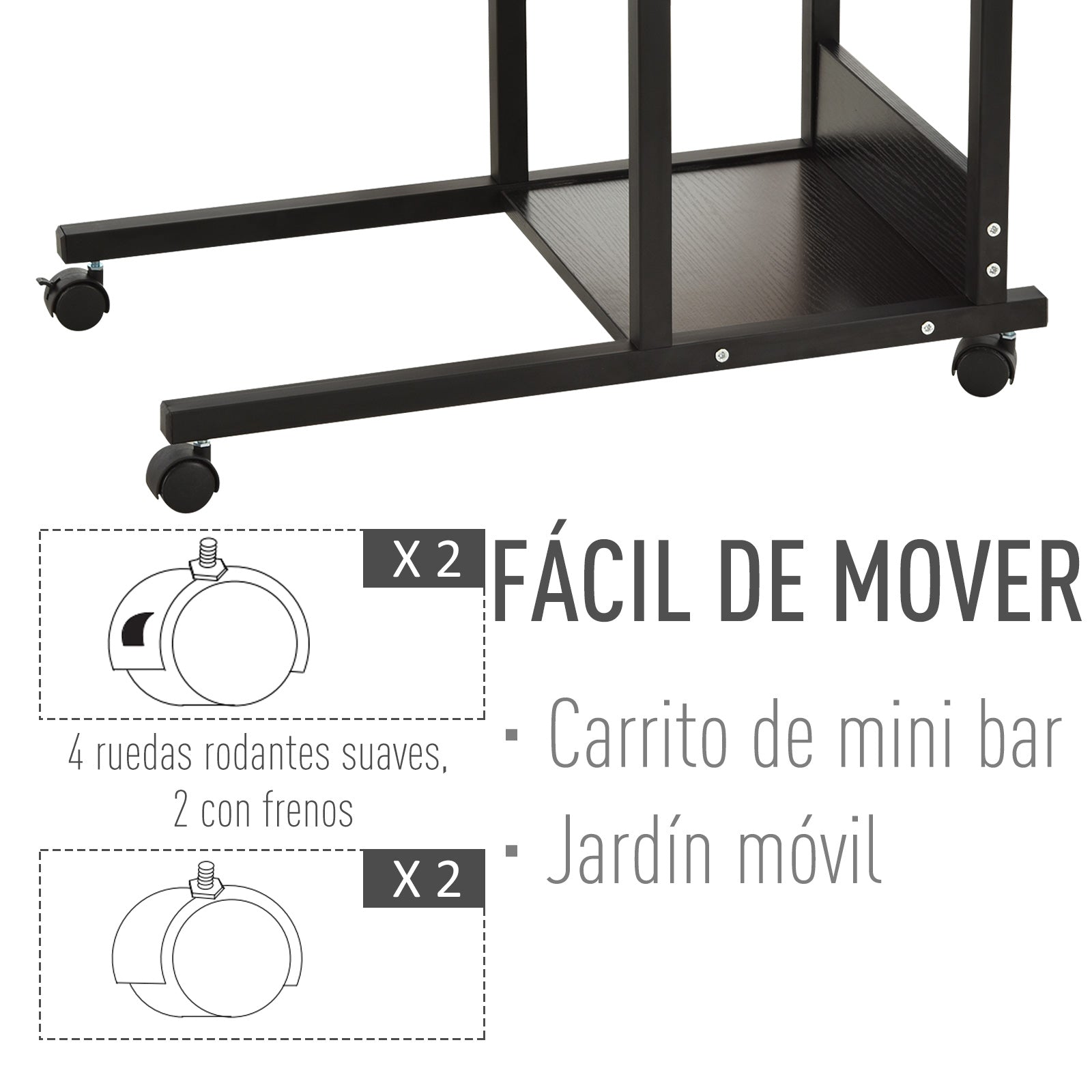 Side Table with Wheels 80x40 cm C-Shaped Sofa Table with Adjustable Height 3 Levels of 72-82 cm Metal Frame for Living Room Kitchen Black